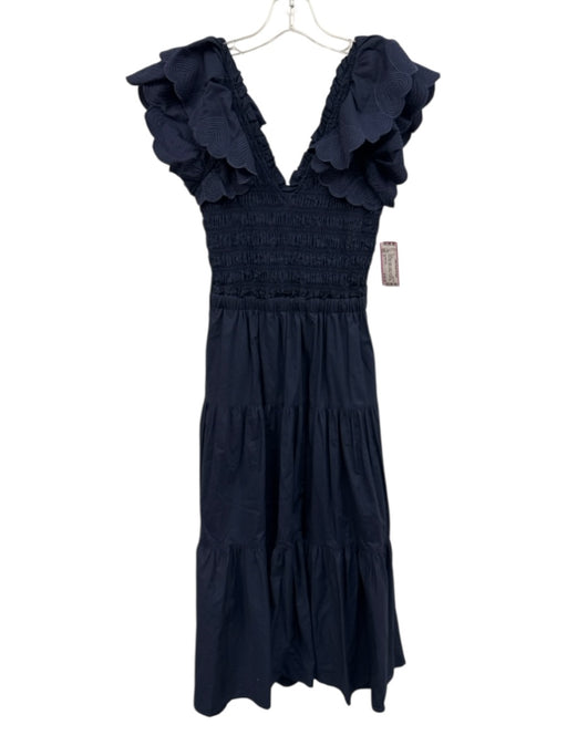 Sea New York Size 2 Navy Blue Cotton Ruffle Cap Sleeve Open Back Tiered Dress Navy Blue / 2