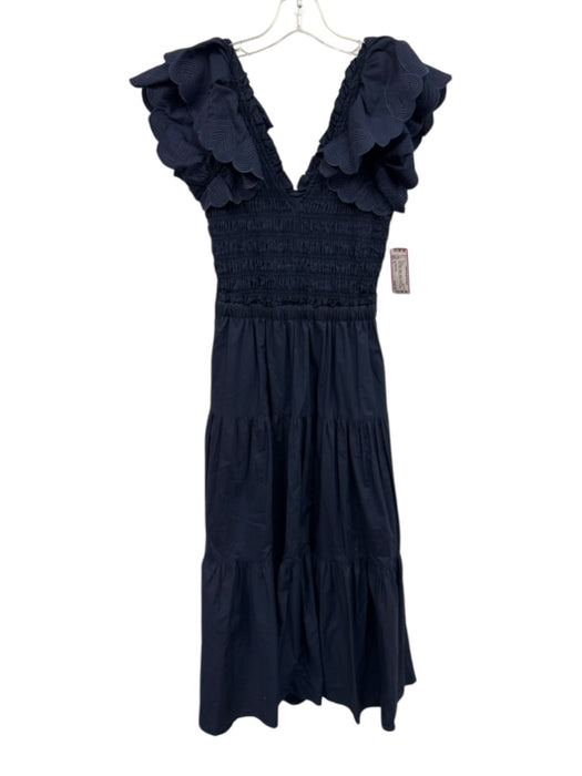 Sea New York Size 2 Navy Blue Cotton Ruffle Cap Sleeve Open Back Tiered Dress Navy Blue / 2