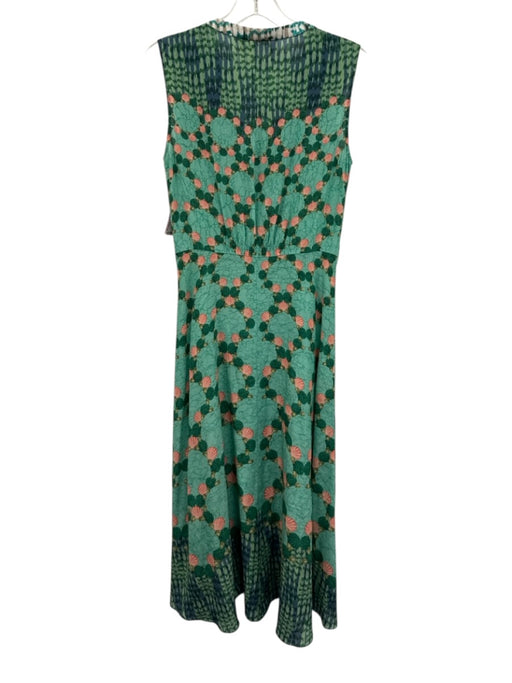 Saloni Size 2 Green, White & Pink Print Silk Seashell Print Sleeveless Dress Green, White & Pink Print / 2