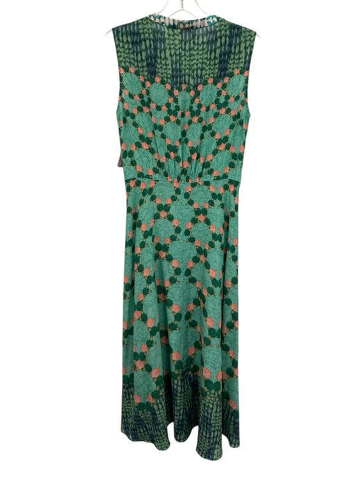 Saloni Size 2 Green, White & Pink Print Silk Seashell Print Sleeveless Dress Green, White & Pink Print / 2
