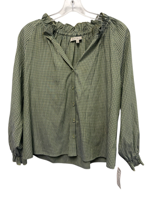 Baybala Size S Green & Yellow Cotton Blend Grid Long Balloon Sleeve Top Green & Yellow / S