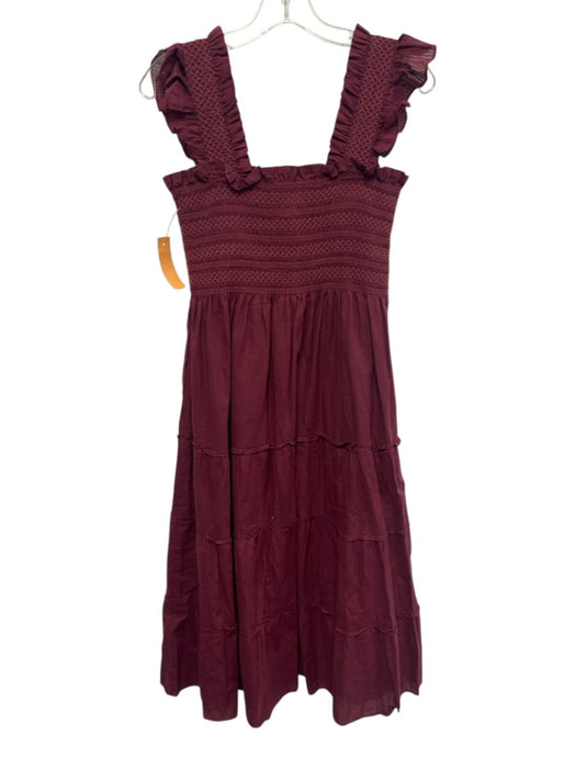 Hill House Size S Burgundy Red Cotton Sleeveless Shirred Bodice Tiered Dress Burgundy Red / S