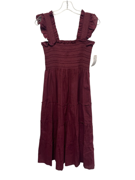 Hill House Size S Burgundy Red Cotton Sleeveless Shirred Bodice Tiered Dress Burgundy Red / S
