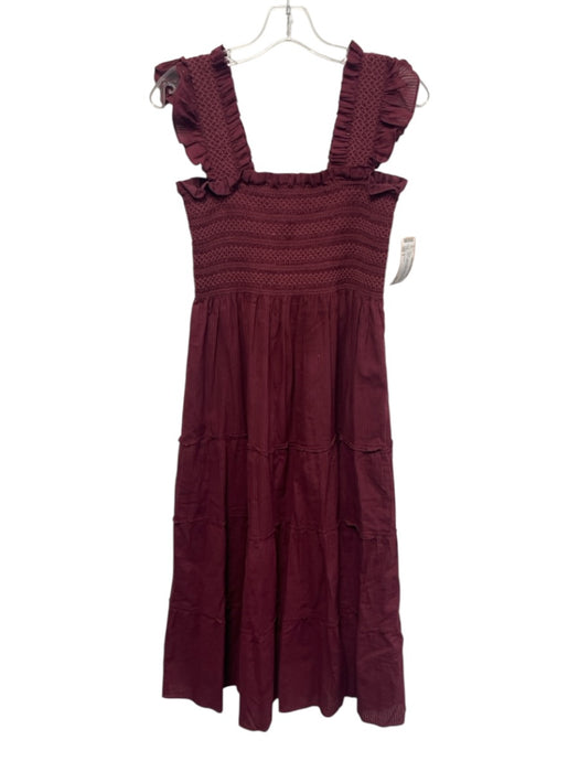 Hill House Size S Burgundy Red Cotton Sleeveless Shirred Bodice Tiered Dress Burgundy Red / S