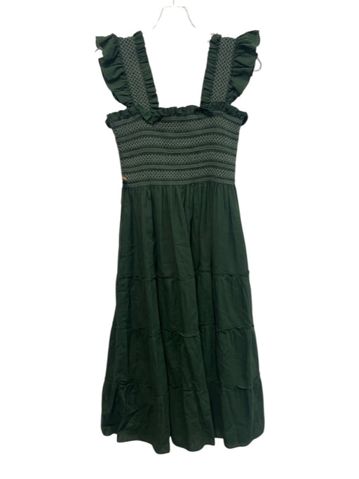Hill House Size S Green Cotton Sleeveless Shirred Bodice Smocked Detail Dress Green / S