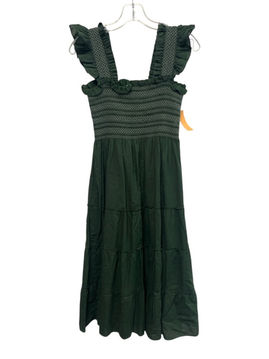 Hill House Size S Green Cotton Sleeveless Shirred Bodice Smocked Detail Dress Green / S