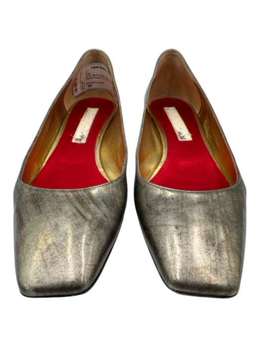 Christian Lacroix Shoe Size 40 Silver & Gold Leather Metallic Kitten Heel Flats Silver & Gold / 40