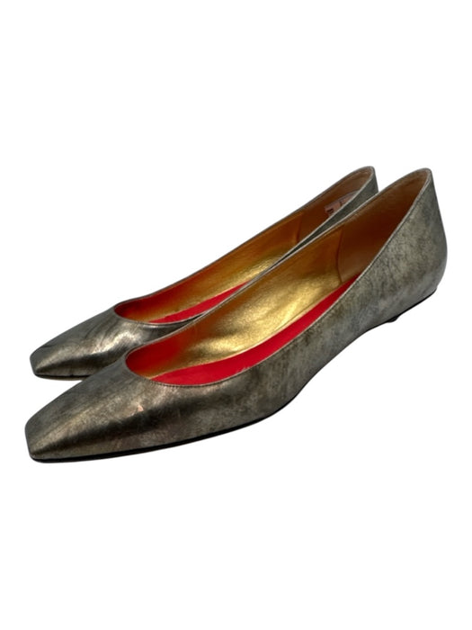 Christian Lacroix Shoe Size 40 Silver & Gold Leather Metallic Kitten Heel Flats Silver & Gold / 40