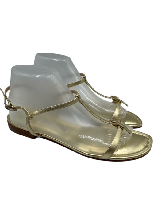 Manolo Blahnik Shoe Size 41 Gold Leather T Strap Open Toe Ankle Strap Sandals Gold / 41