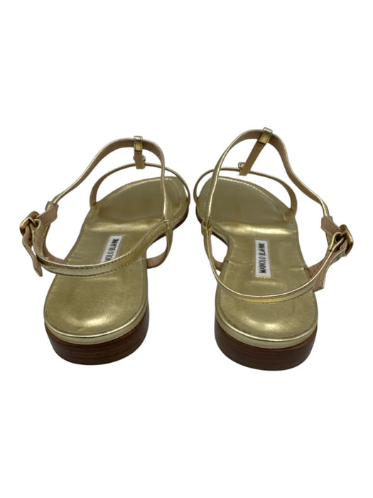 Manolo Blahnik Shoe Size 41 Gold Leather T Strap Open Toe Ankle Strap Sandals Gold / 41