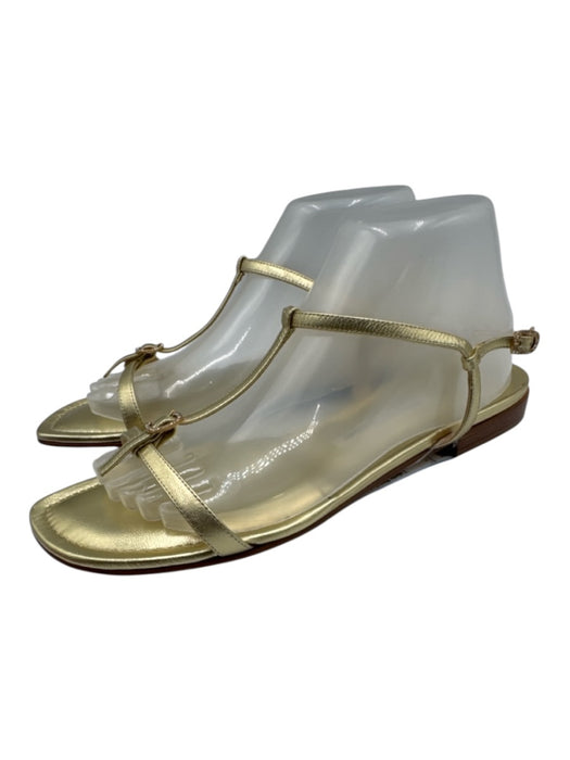 Manolo Blahnik Shoe Size 41 Gold Leather T Strap Open Toe Ankle Strap Sandals Gold / 41