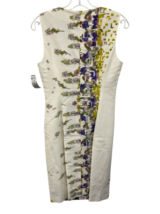 Carolina Herrera Size 8 White, Green, Purple Cotton V Neck Sleeveless Dress White, Green, Purple / 8