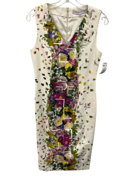 Carolina Herrera Size 8 White, Green, Purple Cotton V Neck Sleeveless Dress White, Green, Purple / 8