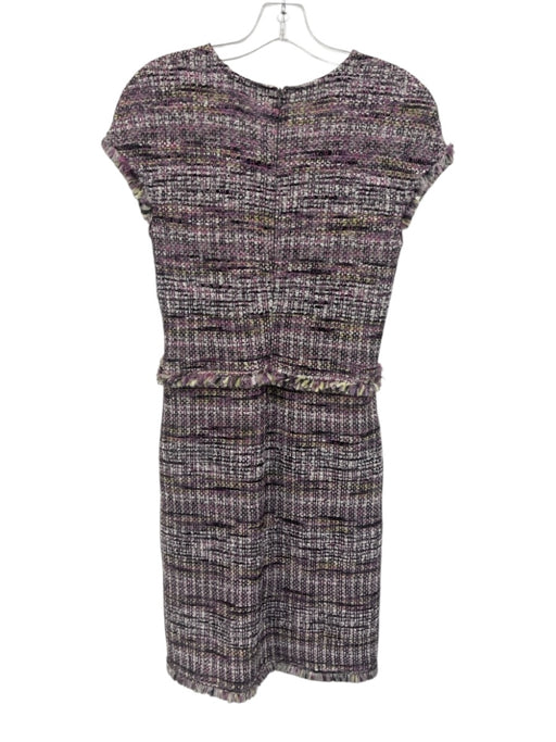 St. John Size 4 Purple & Black Print Wool Blend Back Zip Tweed V Neck Dress Purple & Black Print / 4