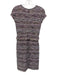 St. John Size 4 Purple & Black Print Wool Blend Back Zip Tweed V Neck Dress Purple & Black Print / 4