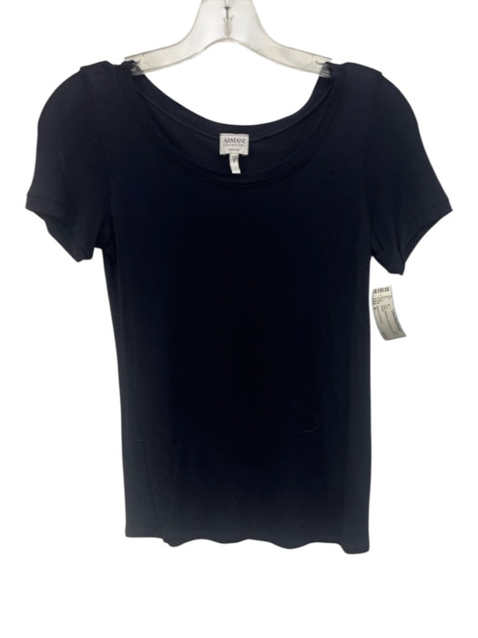 Armani Collezioni Size 8 Navy Bamboo Short Sleeve Top Navy / 8