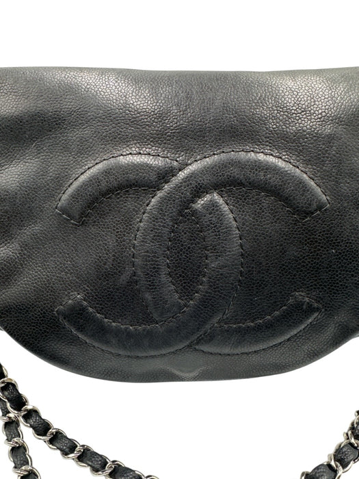 Chanel Black & Silver Caviar Leather Quilted Detail Chain Strap Shoulder Bag Bag Black & Silver / M