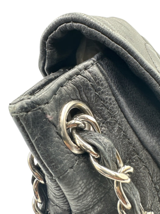Chanel Black & Silver Caviar Leather Quilted Detail Chain Strap Shoulder Bag Bag Black & Silver / M