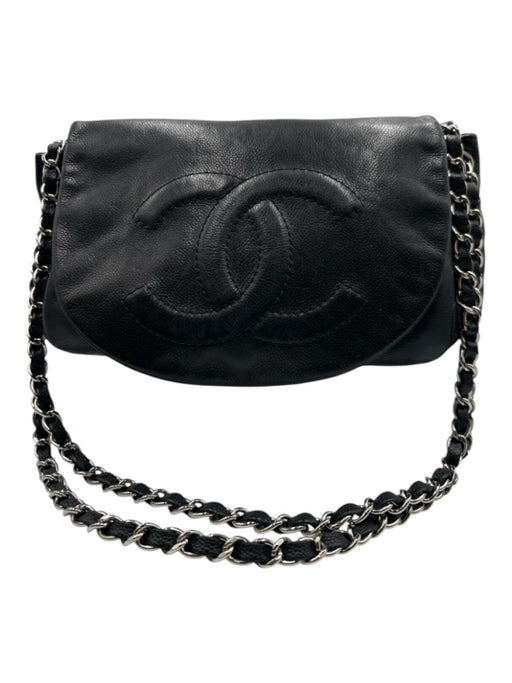 Chanel Black & Silver Caviar Leather Quilted Detail Chain Strap Shoulder Bag Bag Black & Silver / M
