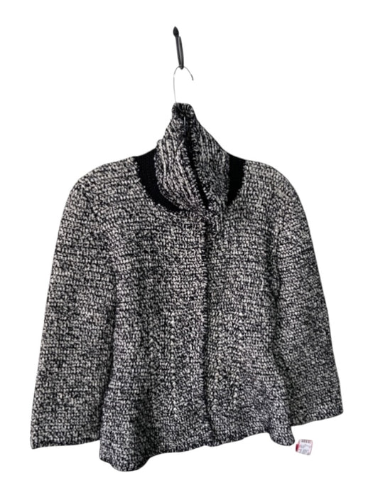 Oscar de la Renta Size S Black & White Silk & Cotton Snap Buttons Knit Jacket Black & White / S