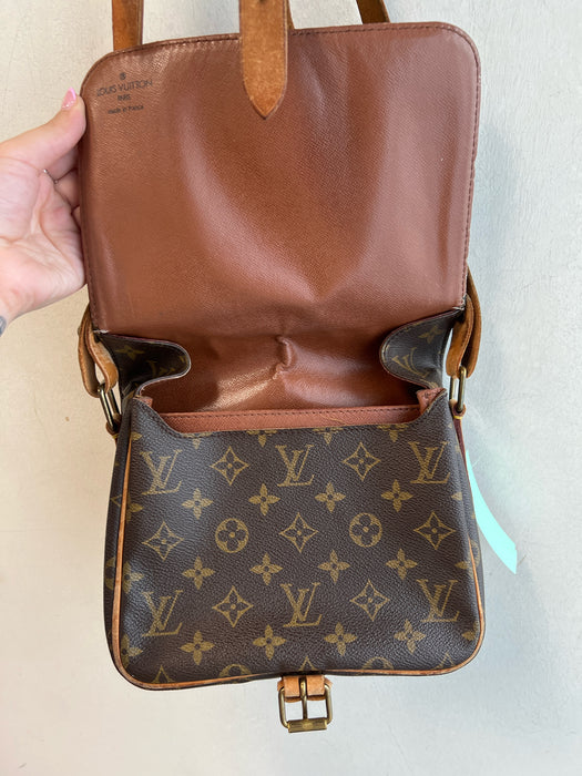 Louis Vuitton Brown Leather Buckle Detail Logo Print Brass Hardware Bag
