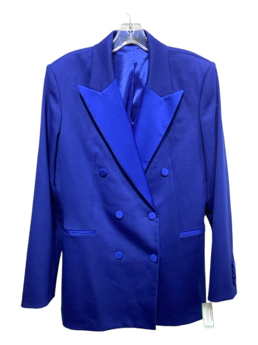 Theory Size 12 Blue Polyester & Wool Blend Double Breast Shoulder Pads Jacket Blue / 12