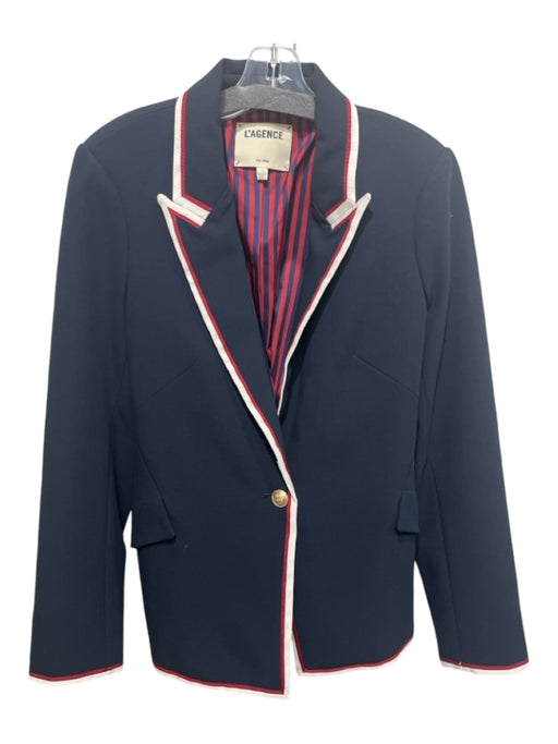 L'agence Size 10 Blue, Red & White Polyester & Viscose 2 Buttons Darted Jacket Blue, Red & White / 10