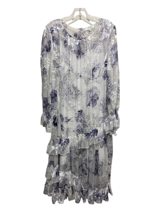 Reiss Size 10 Purple & White Silk & Viscose Floral Slip Inc Tiered Maxi Dress Purple & White / 10