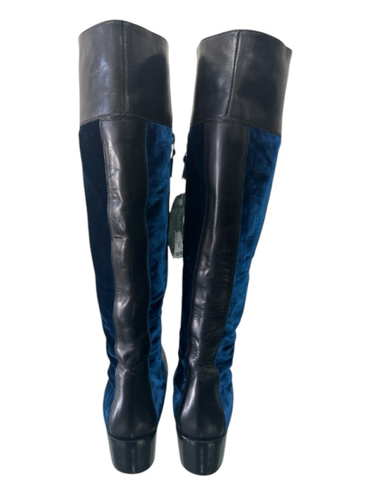 Balenciaga Shoe Size 39.5 Black & Blue Leather Velvet Riding Square Toe Boots Black & Blue / 39.5