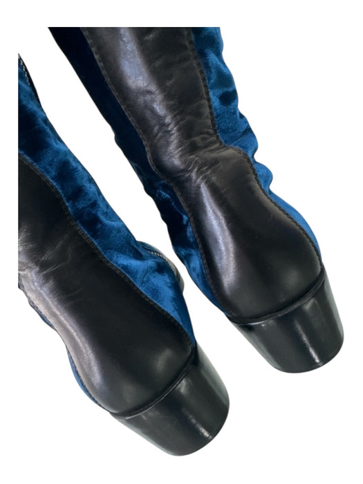 Balenciaga Shoe Size 39.5 Black & Blue Leather Velvet Riding Square Toe Boots Black & Blue / 39.5