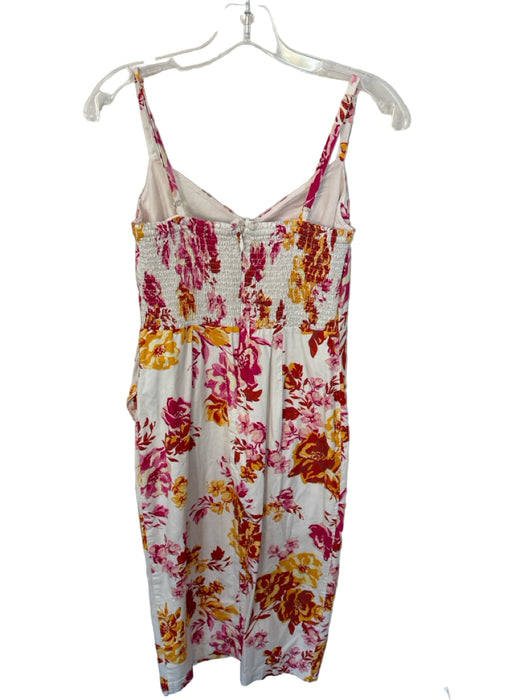 Great Jones Size 4 Cream & pink Cotton Spaghetti Strap Flowers Midi Dress