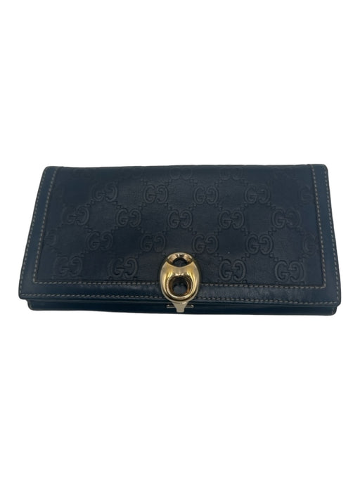 Gucci Navy Leather Silver Hardware Bi- Fold Guccissima Wallets Navy