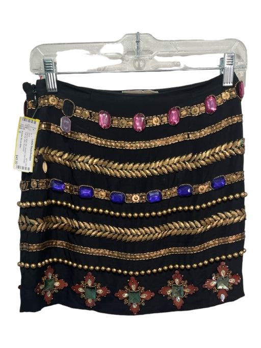 Artelier Nicole Miller Size 0 Black & Multi Silk Beaded Gem Detail Mini Skirt Black & Multi / 0