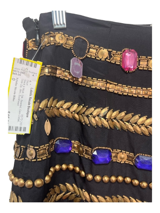 Artelier Nicole Miller Size 0 Black & Multi Silk Beaded Gem Detail Mini Skirt Black & Multi / 0