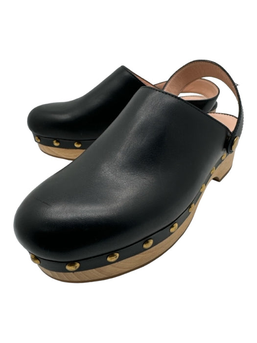 J Crew Shoe Size 5 Black & Beige Leather round toe Gold Hardware Platform Clogs Black & Beige / 5