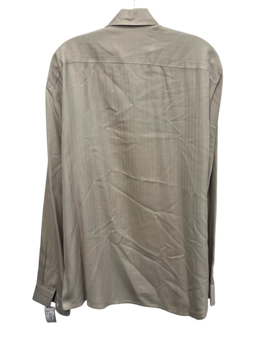 Boss Size L Gray Silk Herringbone Button Up Men's Long Sleeve Shirt Gray / L