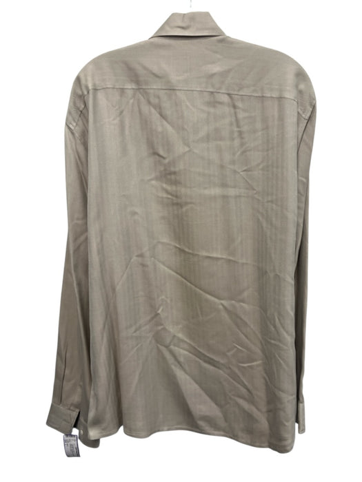 Boss Size L Gray Silk Herringbone Button Up Men's Long Sleeve Shirt Gray / L