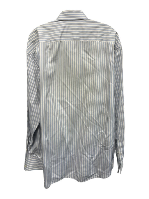 Canali Size 16.5 Light Blue & White Cotton Striped Button Up Long Sleeve Shirt Light Blue & White / 16.5