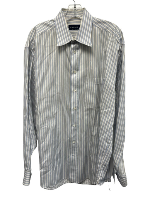 Canali Size 16.5 Light Blue & White Cotton Striped Button Up Long Sleeve Shirt Light Blue & White / 16.5