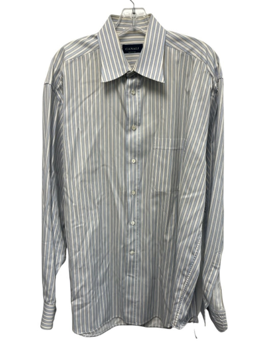 Canali Size 16.5 Light Blue & White Cotton Striped Button Up Long Sleeve Shirt Light Blue & White / 16.5
