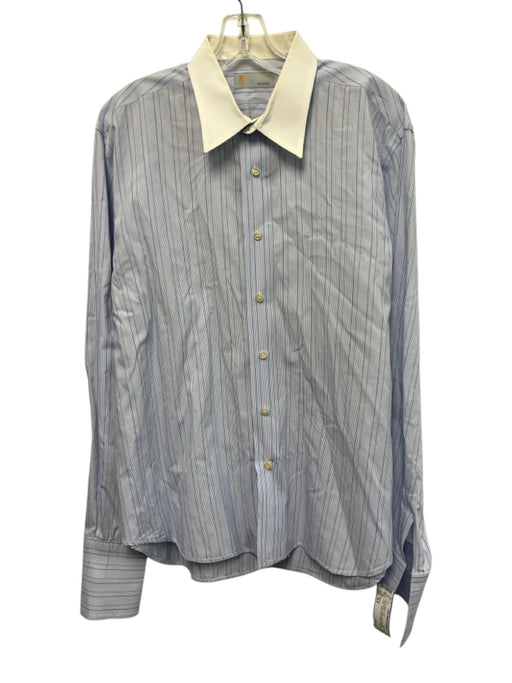 Missoni Size 16.5 Blue & White Cotton Stripe French Cuff Men's Long Sleeve Shirt Blue & White / 16.5
