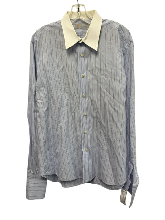 Missoni Size 16.5 Blue & White Cotton Stripe French Cuff Men's Long Sleeve Shirt Blue & White / 16.5