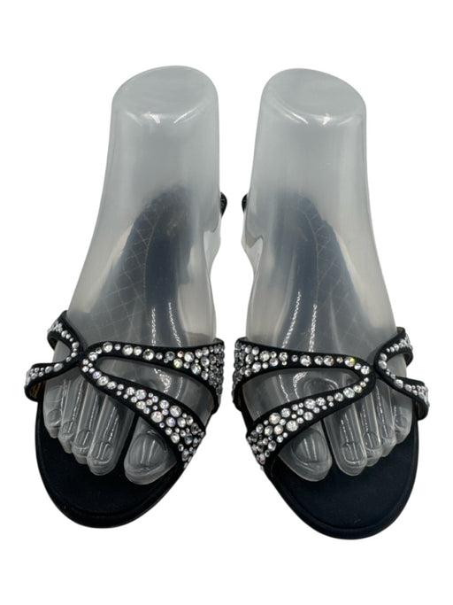 Dolce & Gabbana Shoe Size 40 Black & Silver Satin Crystal Embellishments Sandals Black & Silver / 40