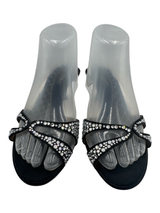 Dolce & Gabbana Shoe Size 40 Black & Silver Satin Crystal Embellishments Sandals Black & Silver / 40