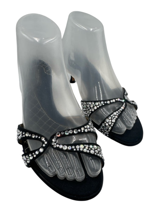Dolce & Gabbana Shoe Size 40 Black & Silver Satin Crystal Embellishments Sandals Black & Silver / 40