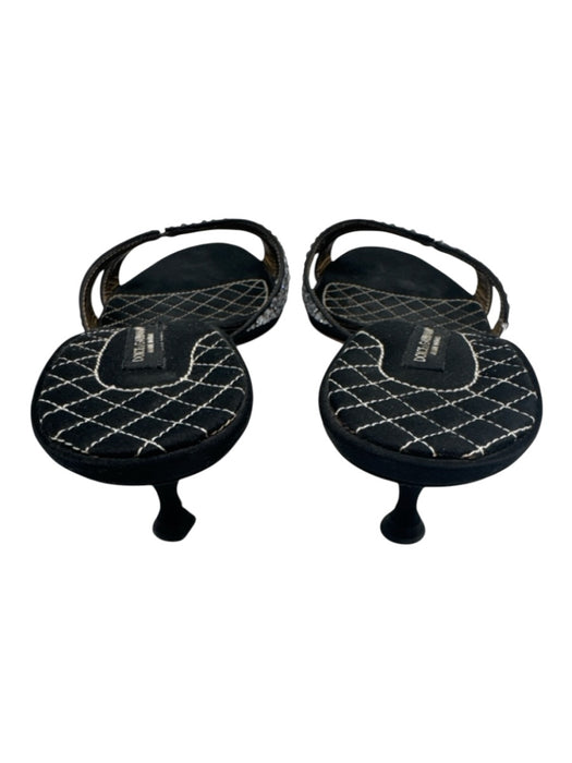 Dolce & Gabbana Shoe Size 40 Black & Silver Satin Crystal Embellishments Sandals Black & Silver / 40