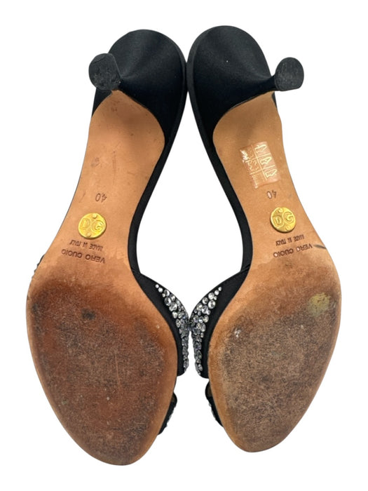 Dolce & Gabbana Shoe Size 40 Black & Silver Satin Crystal Embellishments Sandals Black & Silver / 40