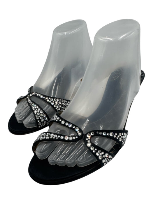 Dolce & Gabbana Shoe Size 40 Black & Silver Satin Crystal Embellishments Sandals Black & Silver / 40
