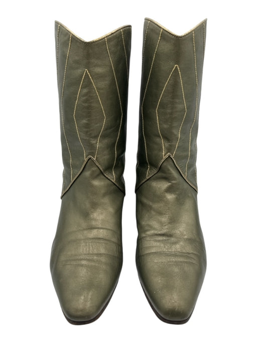 Andrea Carrano Shoe Size 38.5 Green & Gold Leather Metallic Thread Shimmer Boots Green & Gold / 38.5