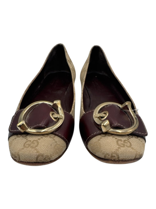 Gucci Shoe Size 39 Beige, Brown & Red Canvas & Leather Monogram Ballet Flats Beige, Brown & Red / 39